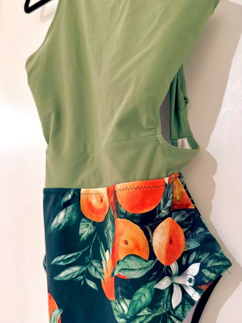 Cupshe Olive Green One-Piece with Orange Citrus Print